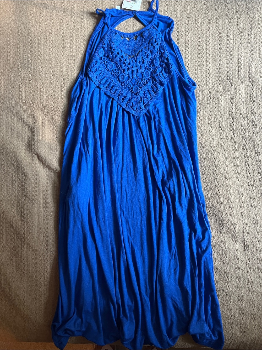 Women’s Royal Blue Crochet Yoke Halter Sundress
